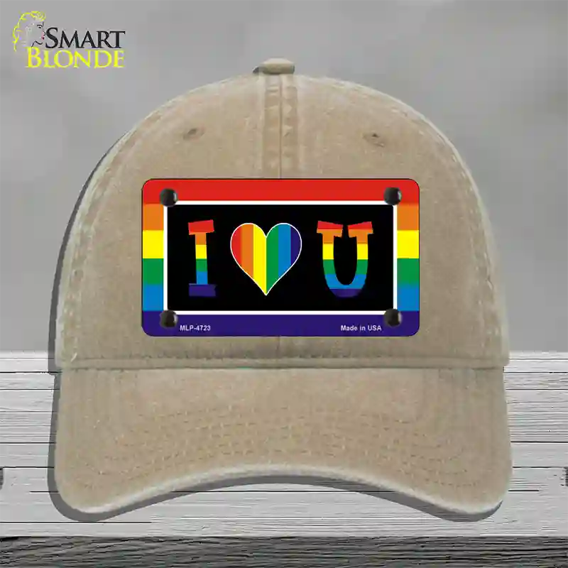 I Love U Novelty License Plate Hat Unconstructed Cotton / Khaki