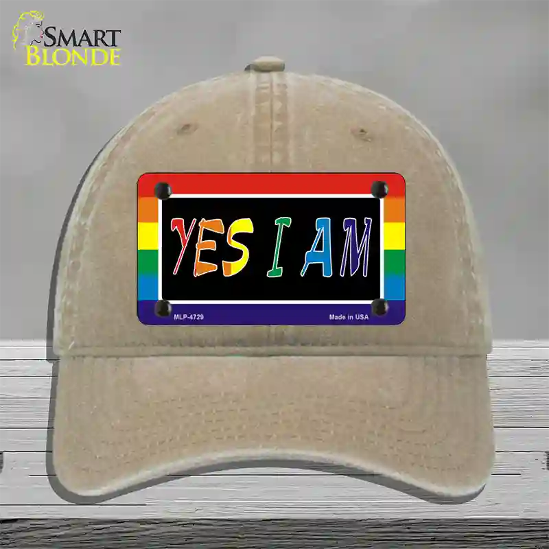 Yes I Am Novelty License Plate Hat Unconstructed Cotton / Khaki