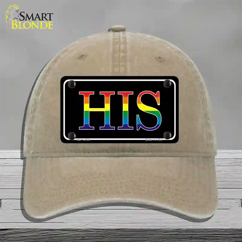 His Rainbow Novelty License Plate Hat Unconstructed Cotton / Khaki