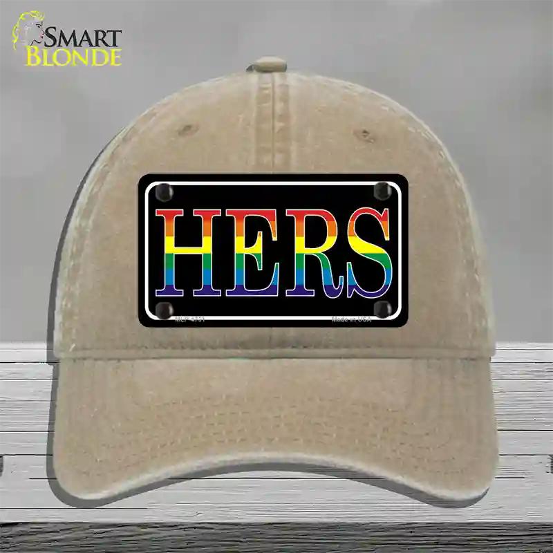 Hers Rainbow Novelty License Plate Hat Unconstructed Cotton / Khaki