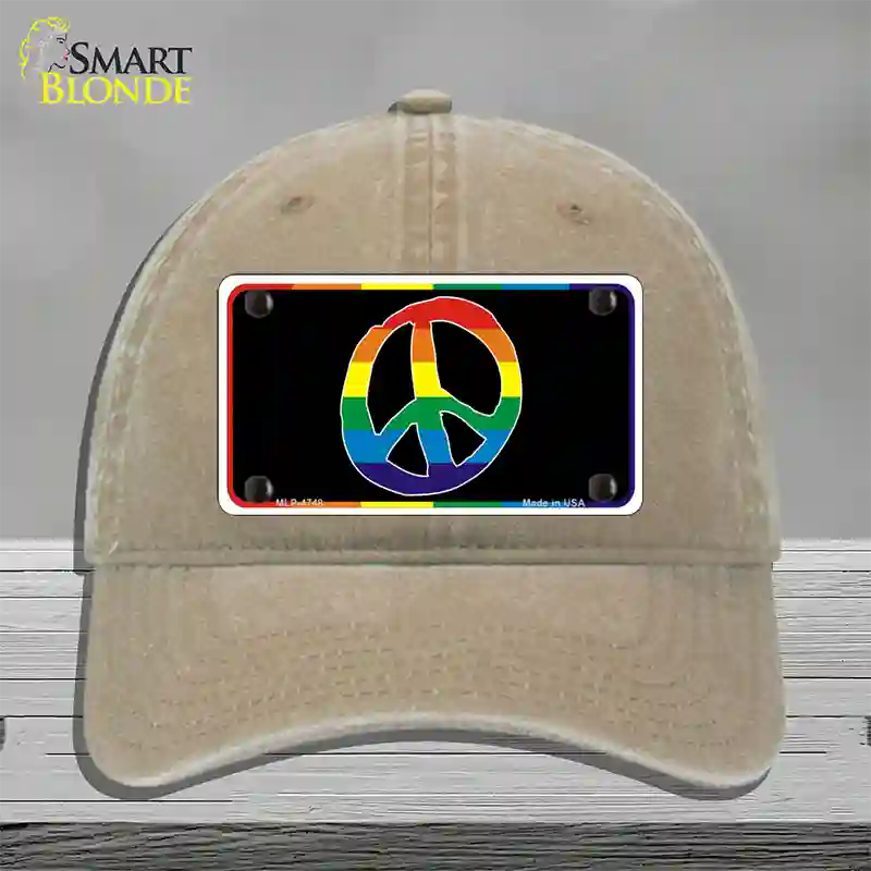 Peace Sign Novelty License Plate Hat Unconstructed Cotton / Khaki