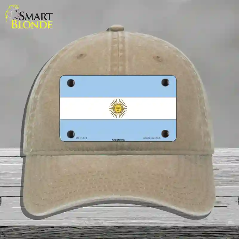 Argentina Flag Novelty License Plate Hat Unconstructed Cotton / Khaki