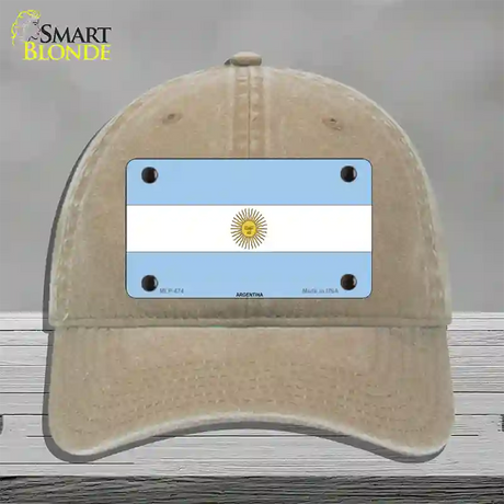 Argentina Flag Novelty License Plate Hat Unconstructed Cotton / Khaki