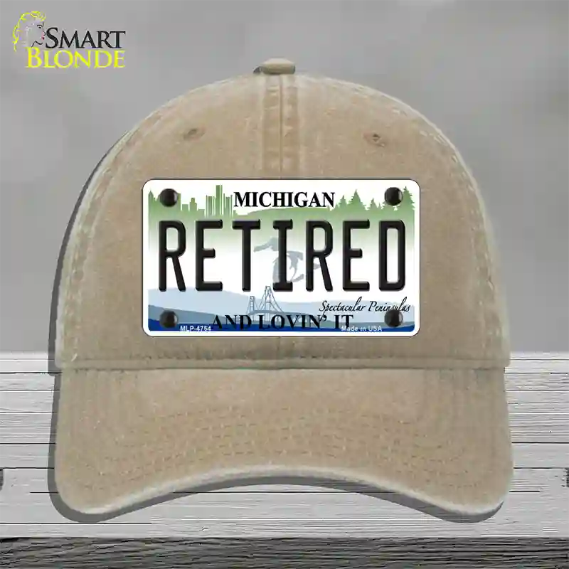 Retired Michigan State Novelty License Plate Hat Unconstructed Cotton / Khaki