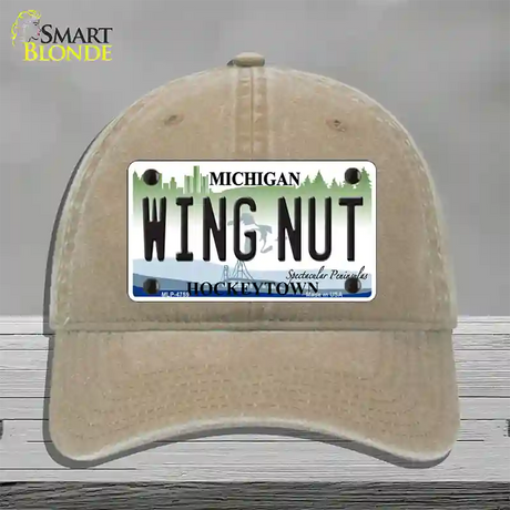 Wing Nut Michigan State Novelty License Plate Hat Unconstructed Cotton / Khaki