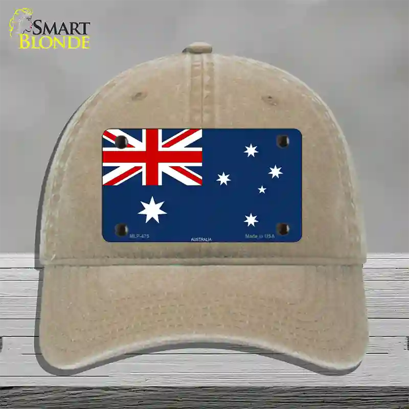 Australia Flag Novelty License Plate Hat Unconstructed Cotton / Khaki