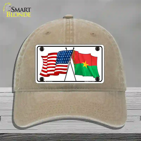 United States Burkina Faso Crossed Flags Novelty License Plate Hat Sign Unconstructed Cotton / Khaki