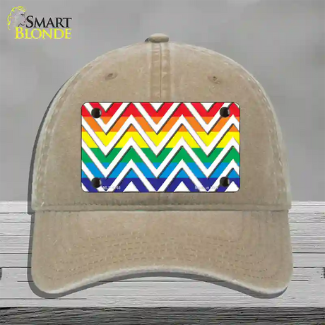 Rainbow White Chevron Novelty License Plate Hat Unconstructed Cotton / Khaki