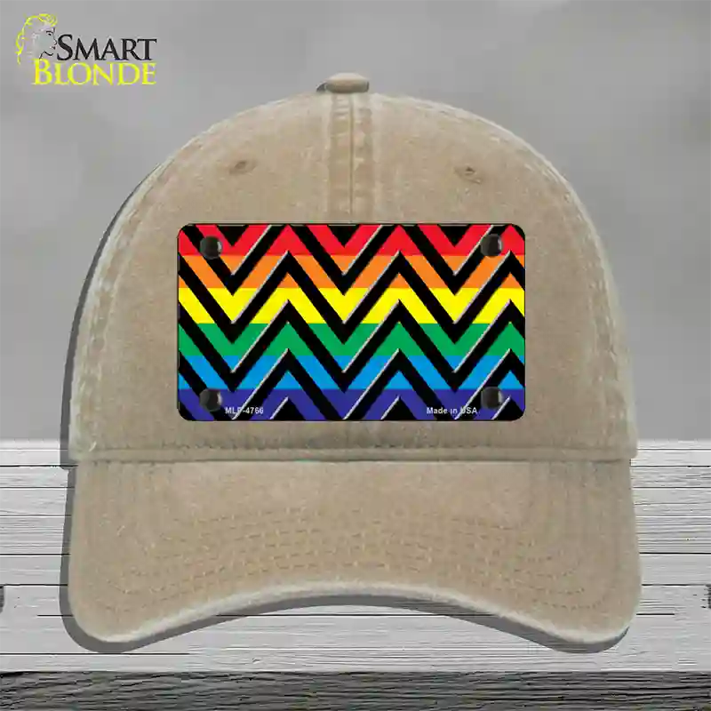 Rainbow Black Chevron Novelty License Plate Hat Unconstructed Cotton / Khaki