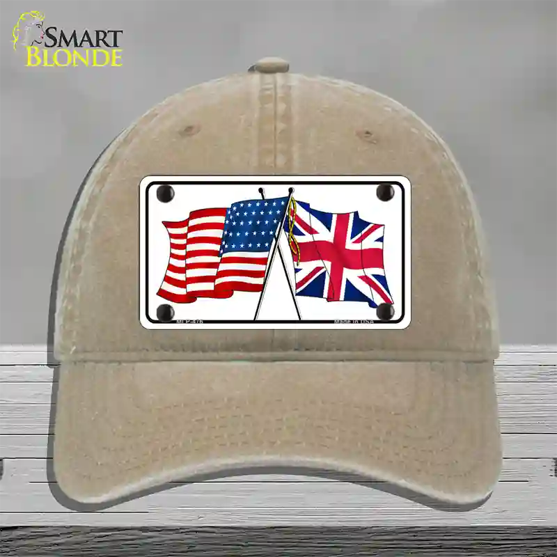 United States Britain Crossed Flags Novelty License Plate Hat Unconstructed Cotton / Khaki