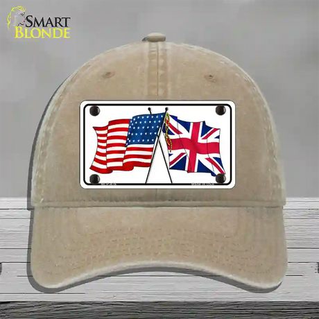 United States Britain Crossed Flags Novelty License Plate Hat Unconstructed Cotton / Khaki