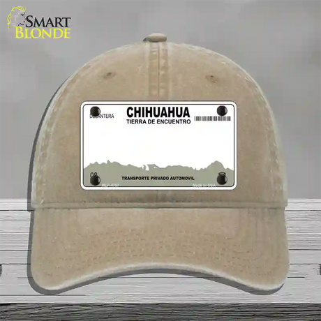 Chihuahua Mexico Novelty License Plate Hat Unconstructed Cotton / Khaki