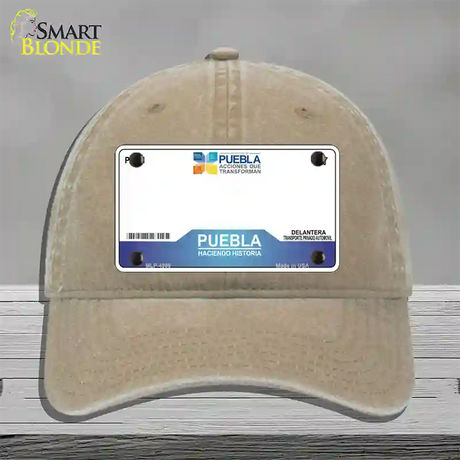 Puebla Mexico Novelty License Plate Hat Unconstructed Cotton / Khaki