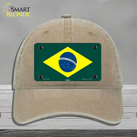 Brazil Flag Novelty License Plate Hat Unconstructed Cotton / Khaki