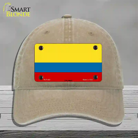 Colombia Flag Novelty License Plate Hat Unconstructed Cotton / Khaki