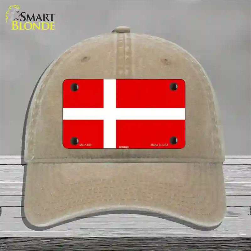 Denmark Flag Novelty License Plate Hat Unconstructed Cotton / Khaki