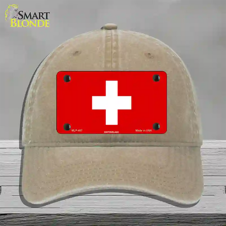 Switzerland Flag Novelty License Plate Hat Unconstructed Cotton / Khaki