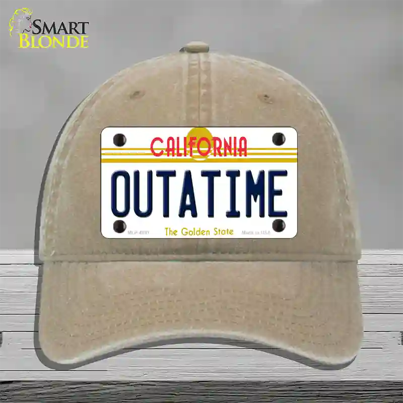 California Outtatime Novelty License Plate Hat Unconstructed Cotton / Khaki