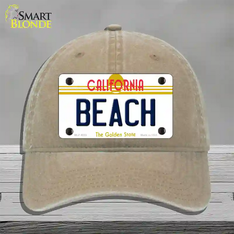 Beach California Novelty License Plate Hat Unconstructed Cotton / Khaki