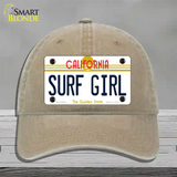 Surf Girl California Novelty License Plate Hat Unconstructed Cotton / Khaki