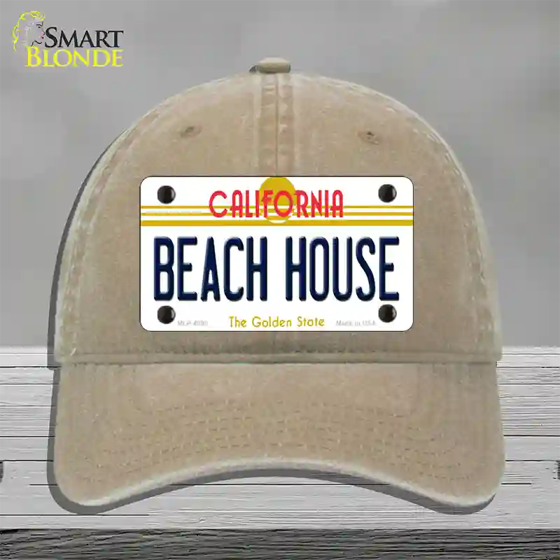 Beach House California Novelty License Plate Hat Unconstructed Cotton / Khaki