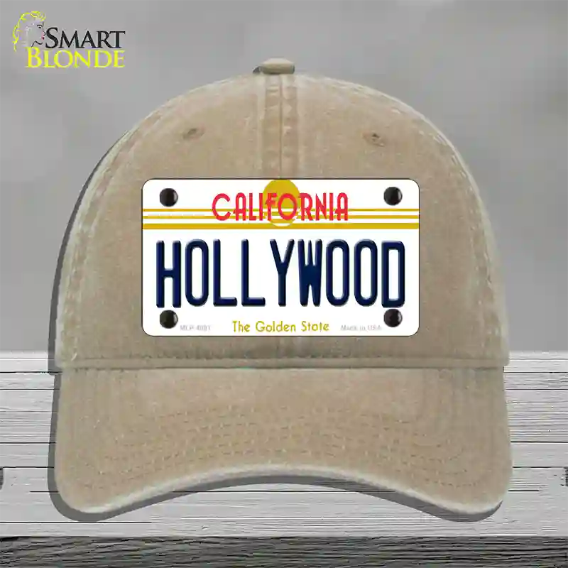 Hollywood California Novelty License Plate Hat Unconstructed Cotton / Khaki