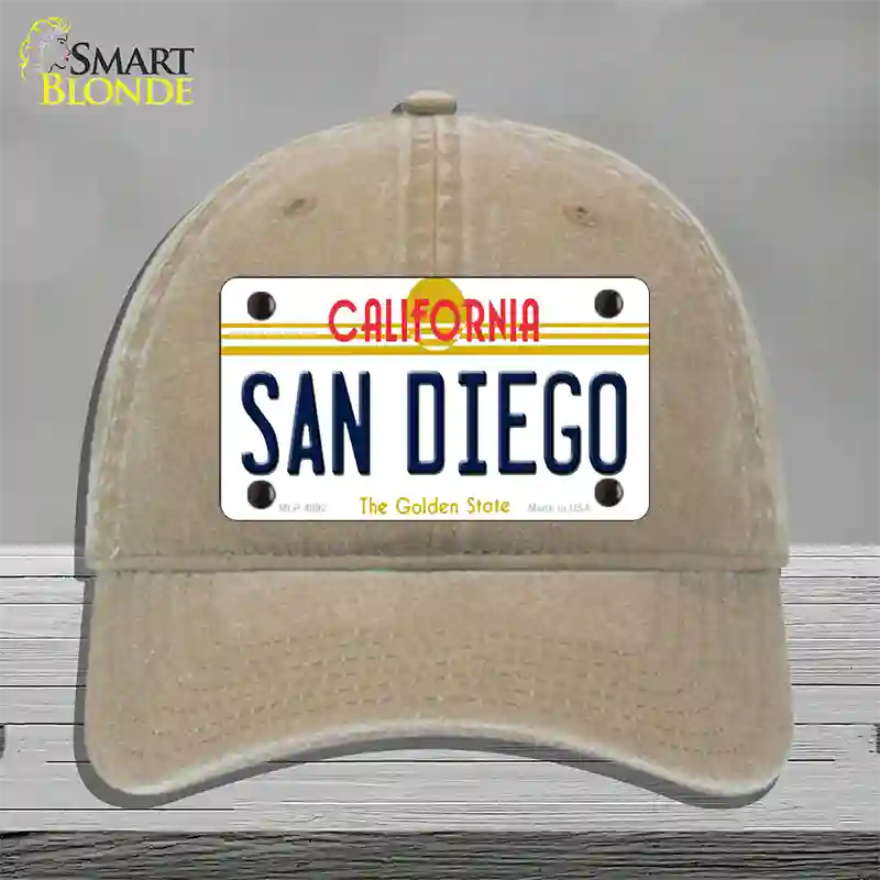 San Diego California Novelty License Plate Hat Unconstructed Cotton / Khaki