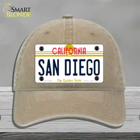 San Diego California Novelty License Plate Hat Unconstructed Cotton / Khaki