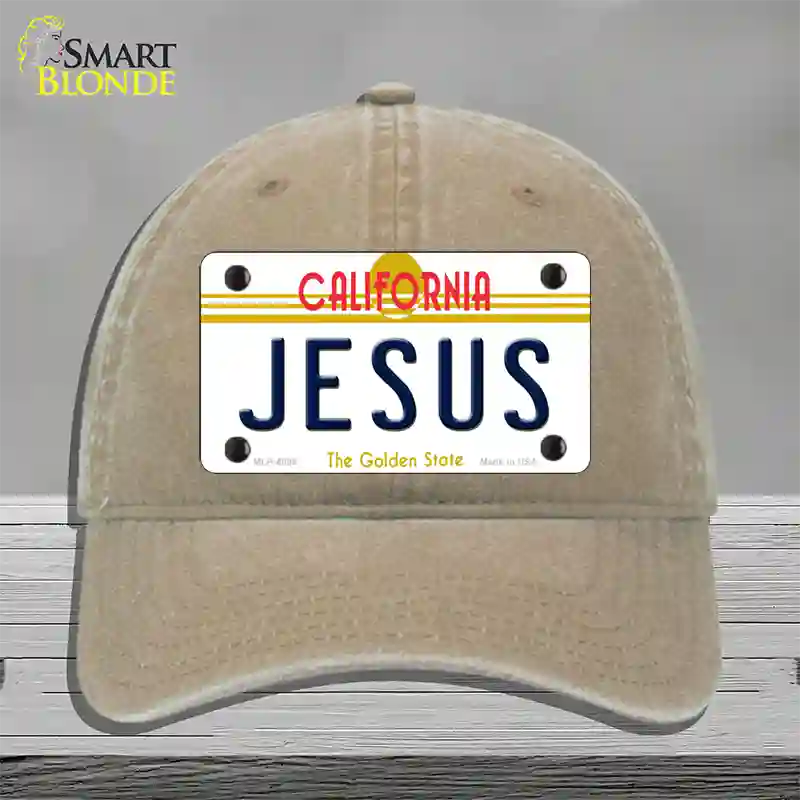 Jesus California Novelty License Plate Hat Unconstructed Cotton / Khaki