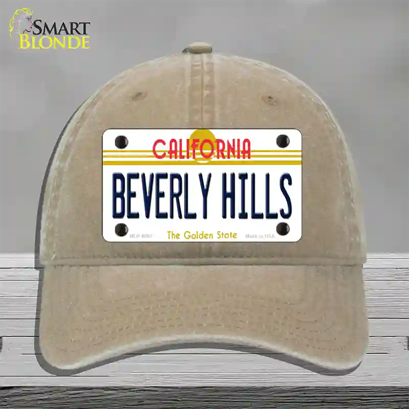 Beverly Hills California Novelty License Plate Hat Unconstructed Cotton / Khaki