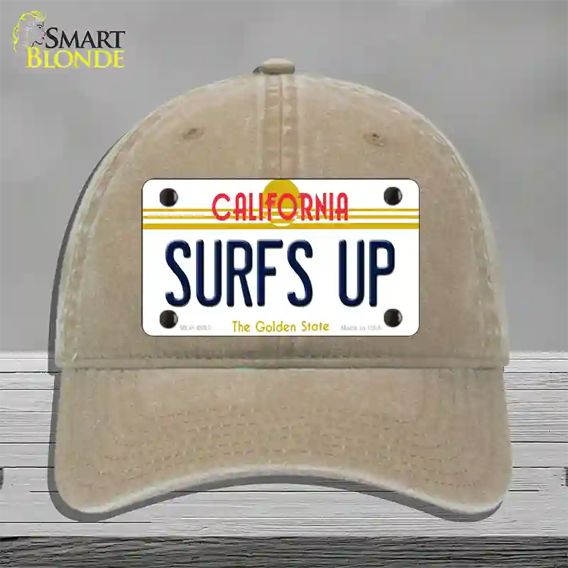 Surfs Up California Novelty License Plate Hat Unconstructed Cotton / Khaki