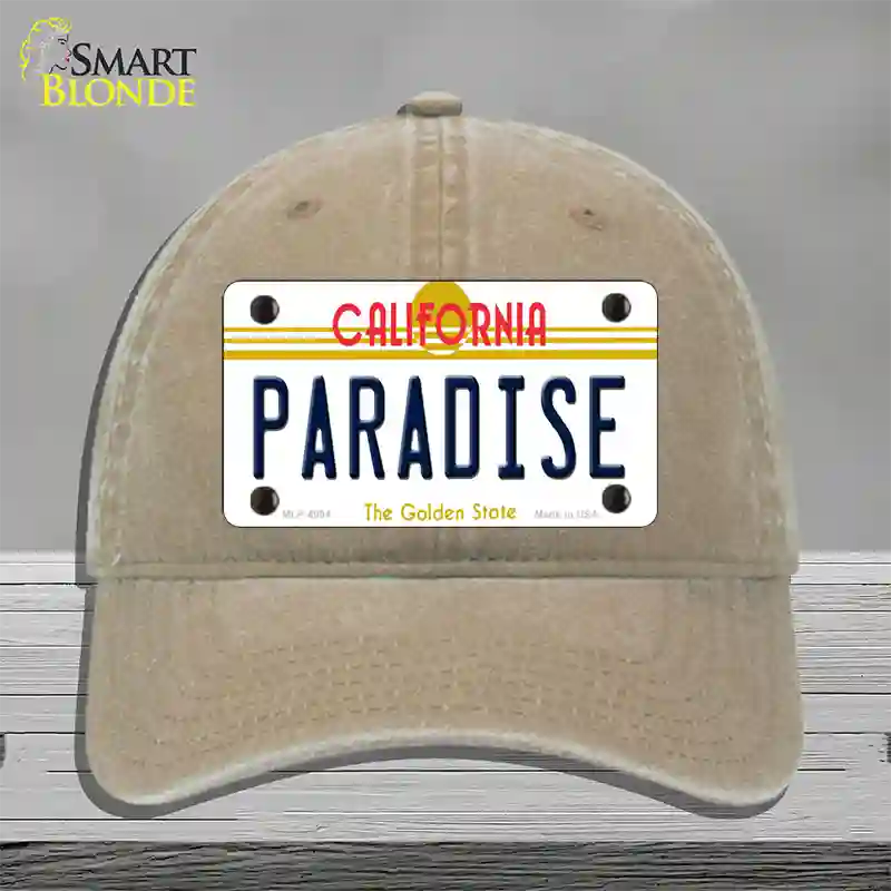 Paradise California Novelty License Plate Hat Unconstructed Cotton / Khaki