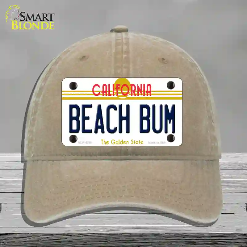 Beach Bum California Novelty License Plate Hat Unconstructed Cotton / Khaki