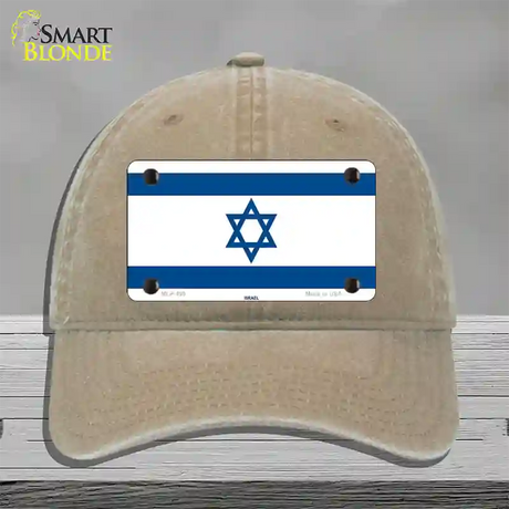 Israel Flag Novelty License Plate Hat Unconstructed Cotton / Khaki