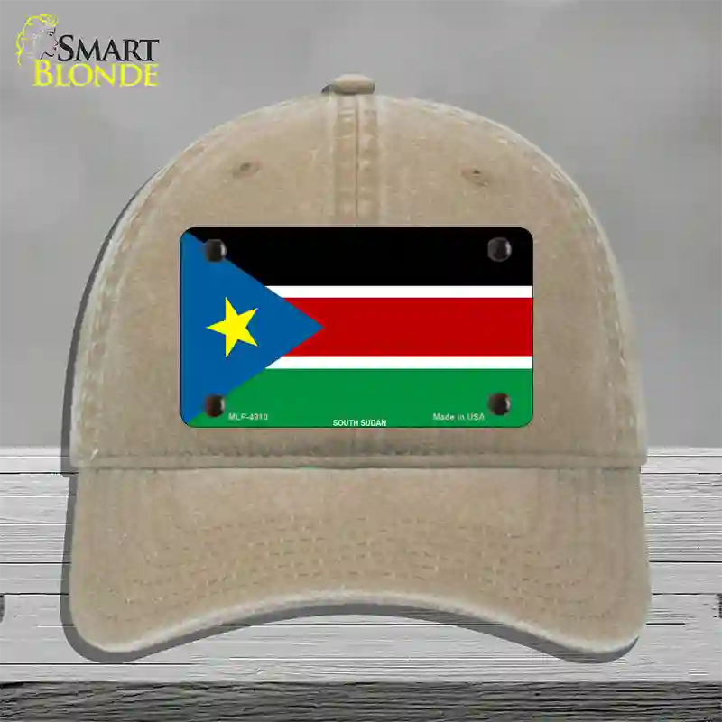 South Sudan Flag Novelty License Plate Hat Unconstructed Cotton / Khaki