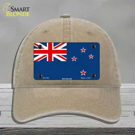 New Zealand Flag Novelty License Plate Hat Unconstructed Cotton / Khaki