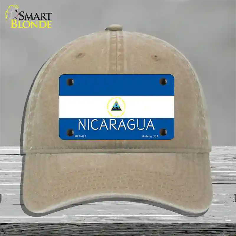 Nicaragua Flag Novelty License Plate Hat Unconstructed Cotton / Khaki