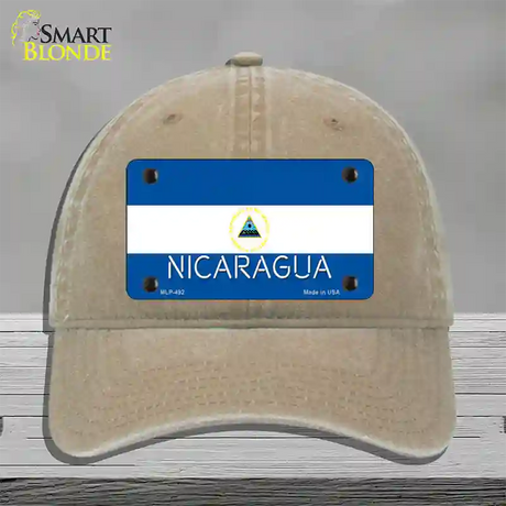 Nicaragua Flag Novelty License Plate Hat Unconstructed Cotton / Khaki