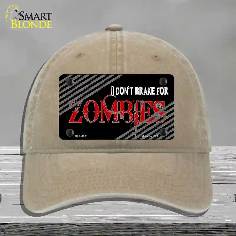 Dont Brake For Zombies Novelty License Plate Hat Unconstructed Cotton / Khaki