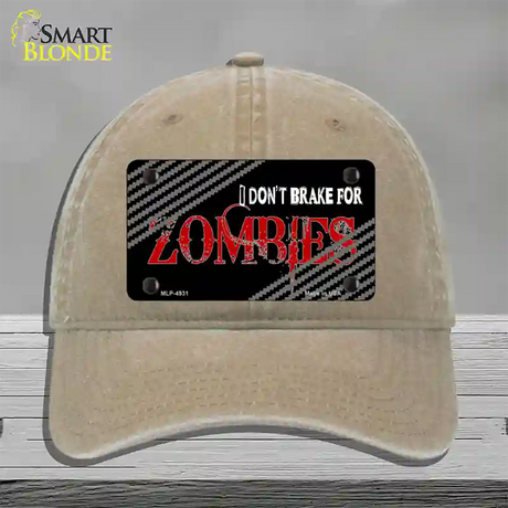 Dont Brake For Zombies Novelty License Plate Hat Unconstructed Cotton / Khaki