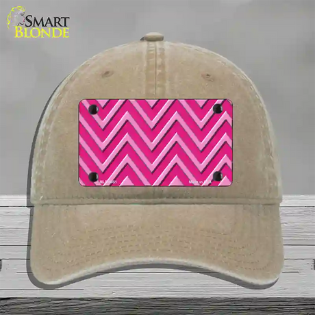 Pink Light Pink Large Chevron Novelty License Plate Hat Unconstructed Cotton / Khaki