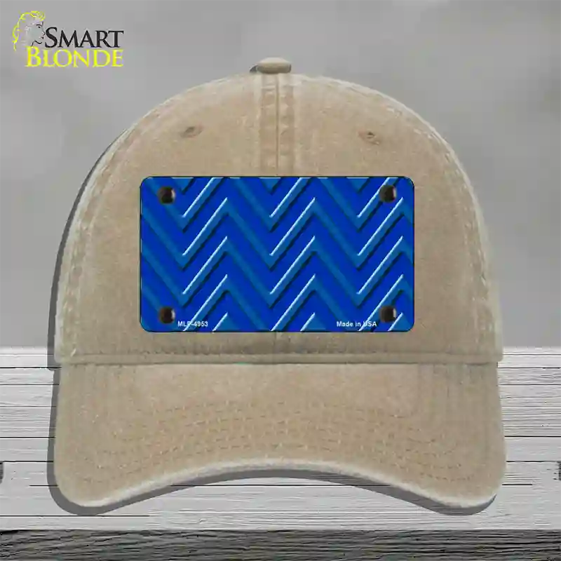 Blue Light Blue Large Chevron Novelty License Plate Hat Unconstructed Cotton / Khaki