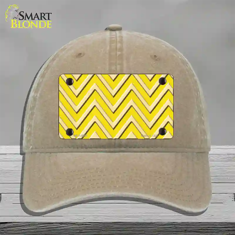 Yellow Light Yellow Large Chevron Novelty License Plate Hat Unconstructed Cotton / Khaki