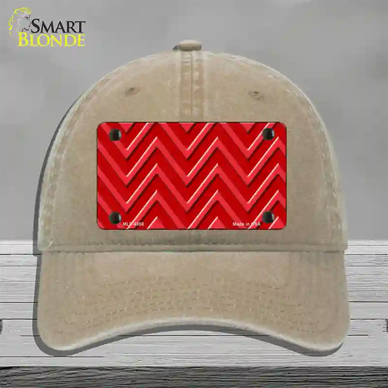 Red Light Red Large Chevron Novelty License Plate Hat Unconstructed Cotton / Khaki