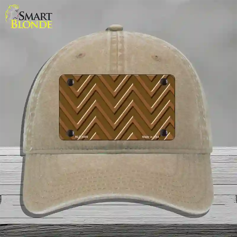 Brown Light Brown Large Chevron Novelty License Plate Hat Unconstructed Cotton / Khaki