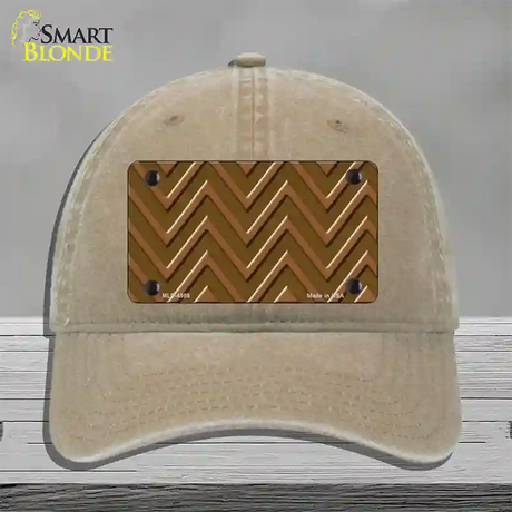 Brown Light Brown Large Chevron Novelty License Plate Hat Unconstructed Cotton / Khaki