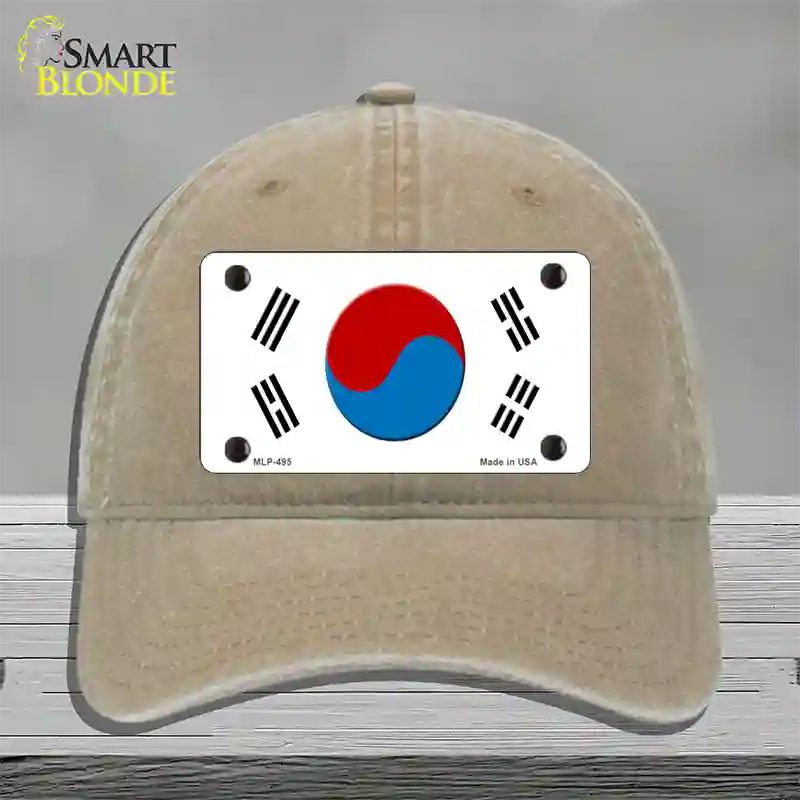 South Korea Flag Novelty License Plate Hat Unconstructed Cotton / Khaki