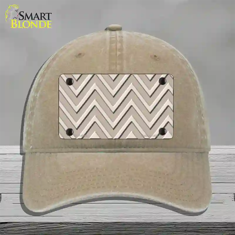 Tan Light Tan Large Chevron Novelty License Plate Hat Unconstructed Cotton / Khaki