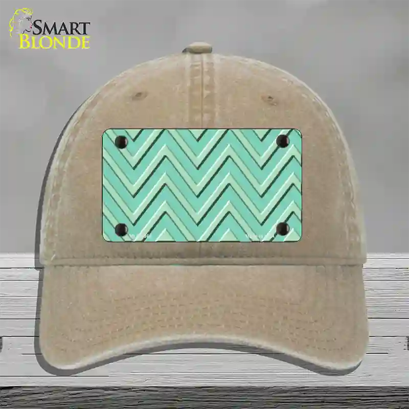 Mint Light Mint Large Chevron Novelty License Plate Hat Unconstructed Cotton / Khaki