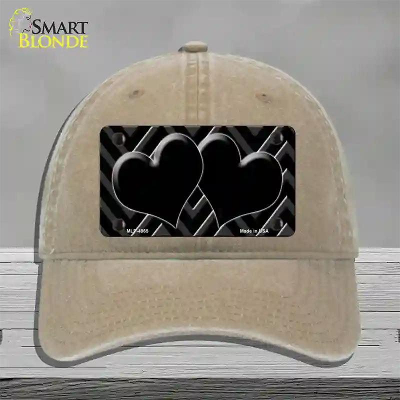 Black Light Black Chevon Heart Center Novelty License Plate Hat Unconstructed Cotton / Khaki